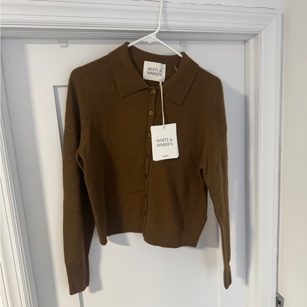 White + Warren Camel Button-Up Sweater - Picture 4 of 4